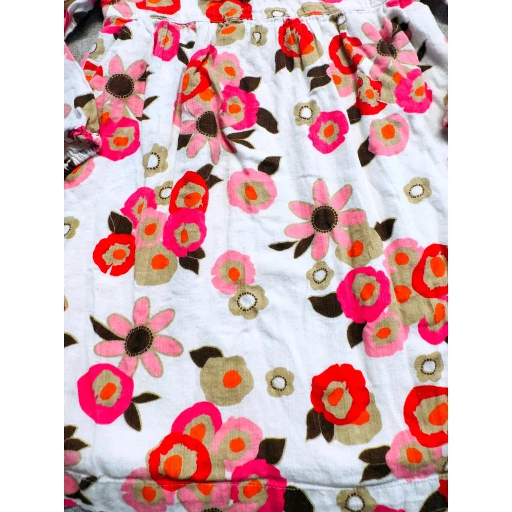 Old Navy Floral Dress Kid 4T White Pink Corduroy Smocked Long Sleeve Boho School